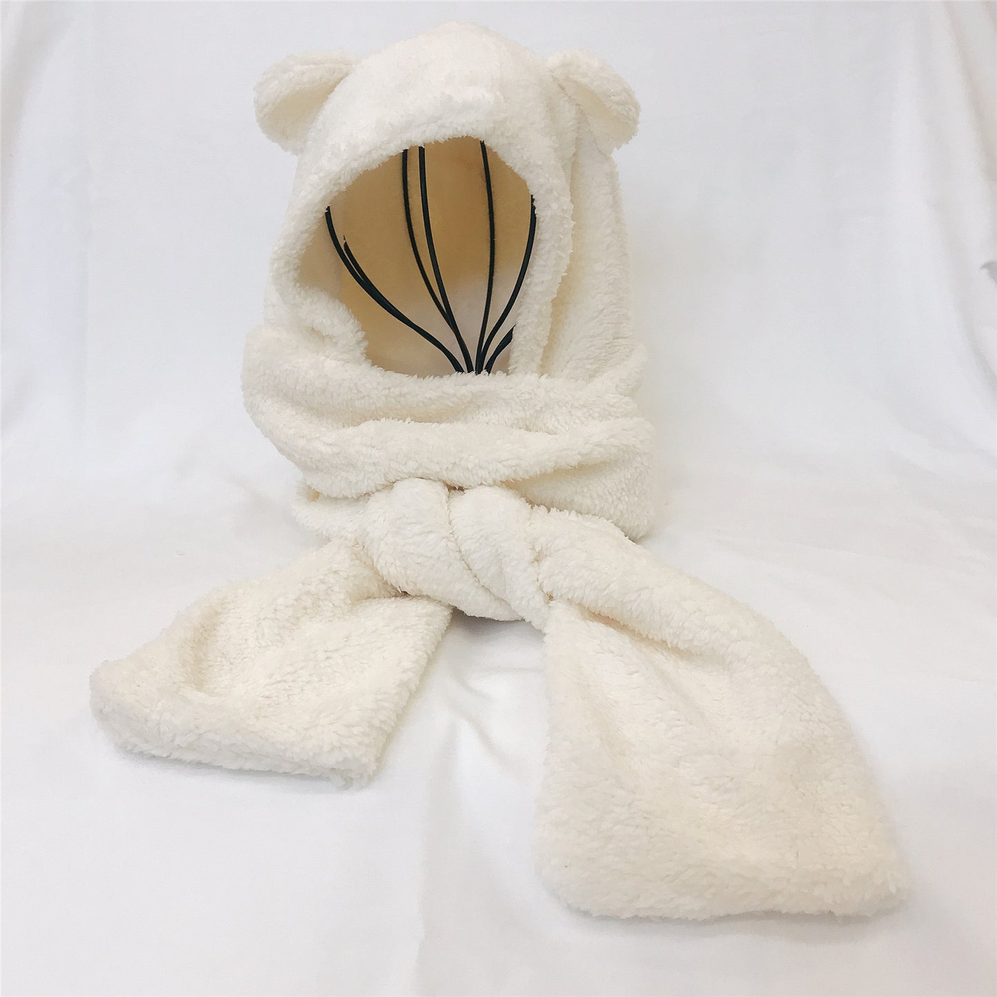 Bear Hat Scarf One Female Plush Warm Ear Protection Cute Bear Bib Suit
