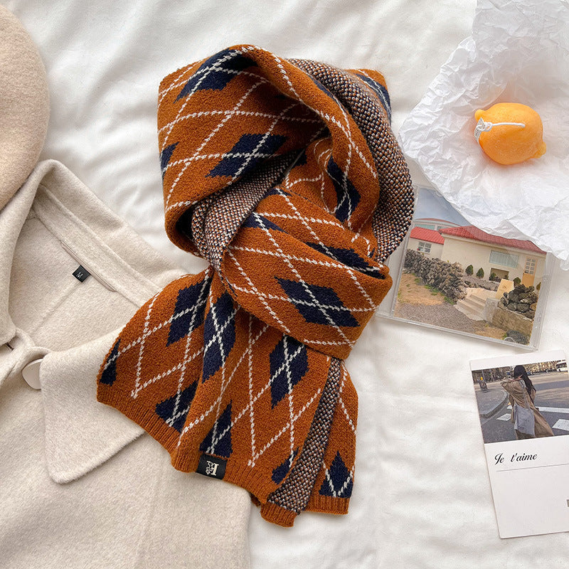 Edition Rhombic Shawl With Fashionable Student Warm Scarf