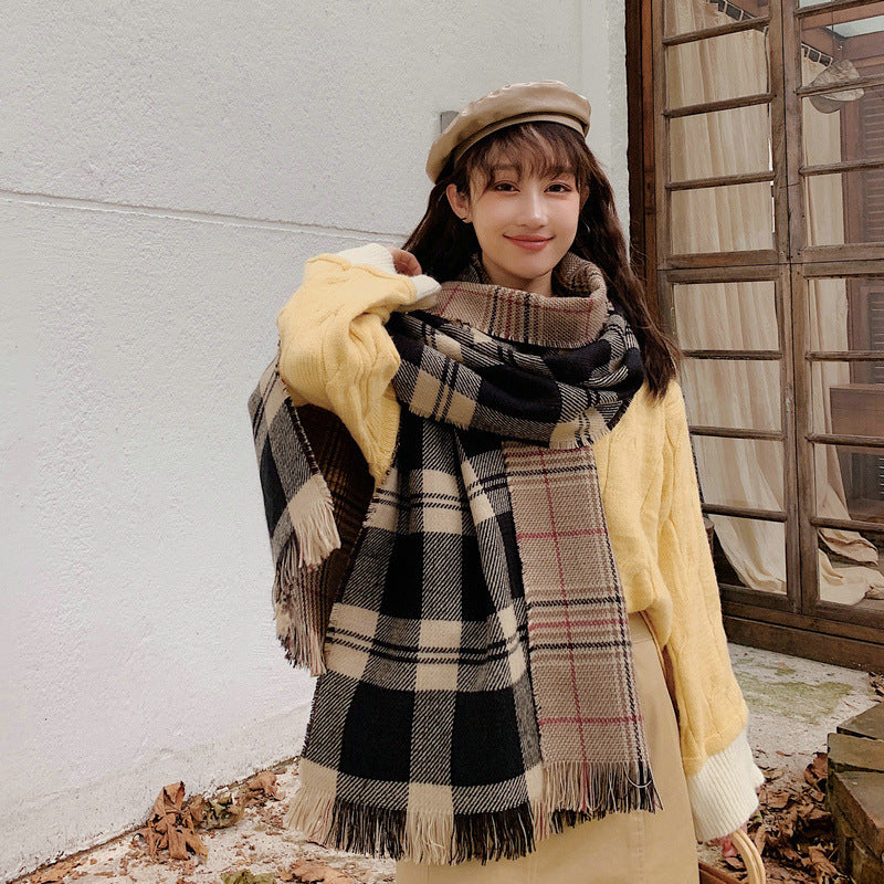 Plaid Scarf Versatile Warm Cashmere Reversible Shawl