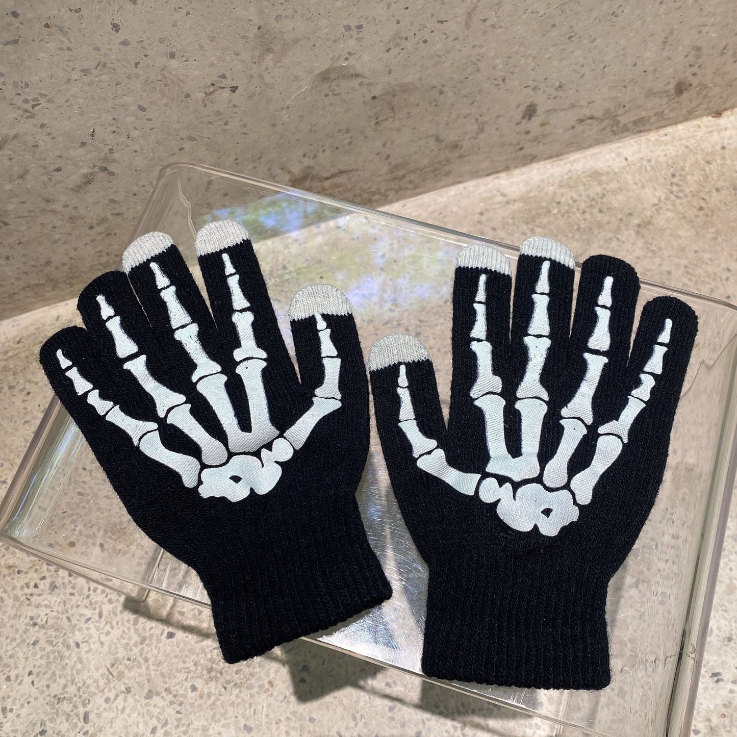 Halloween Fluorescent Luminous Skull And Ghost Claw Printing Gloves
