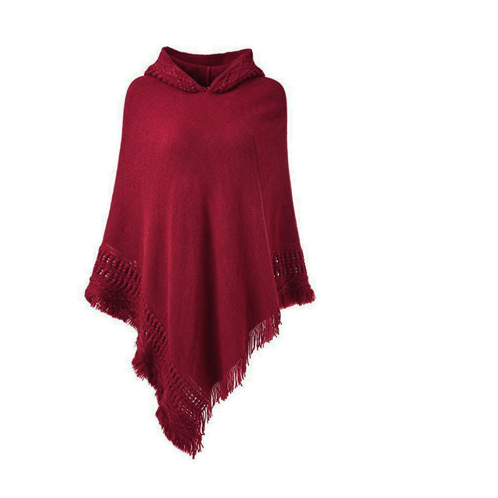 Autumn And Winter Knitted Hooded Cloak Shawl