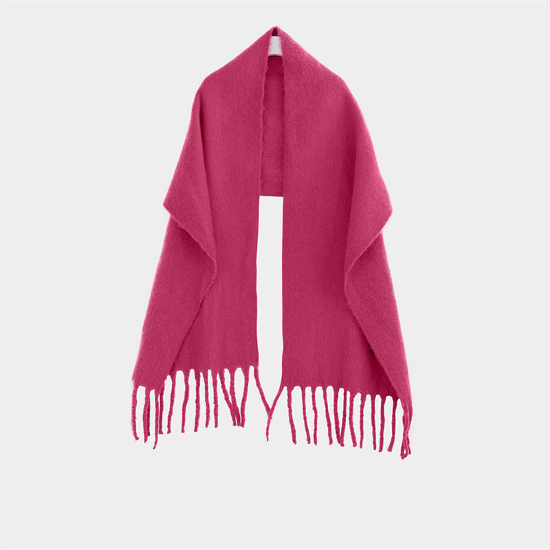Shawl To Keep Warm All Wear White Bright Red Solid Color Neck