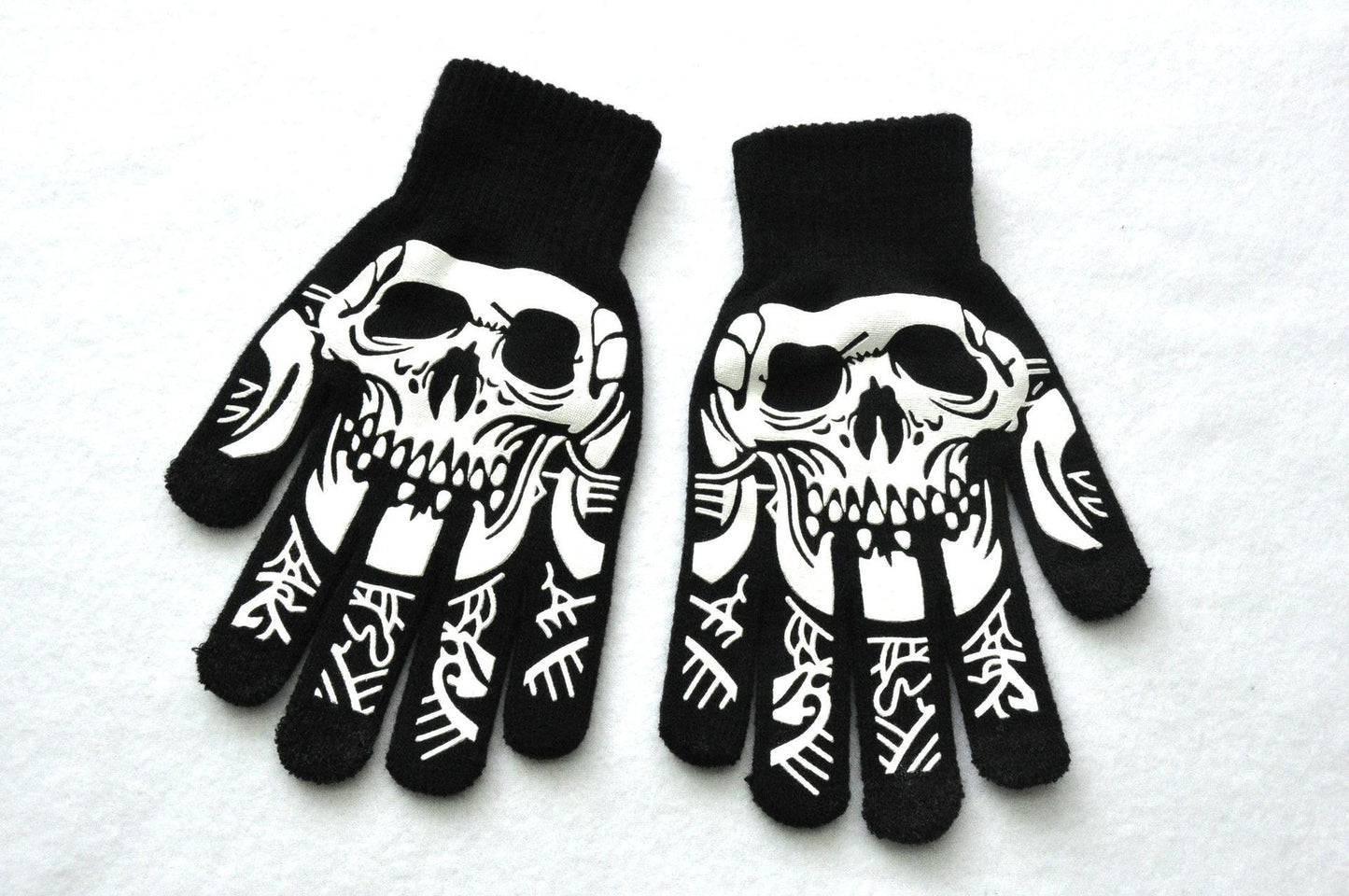 Halloween Fluorescent Luminous Skull And Ghost Claw Printing Gloves