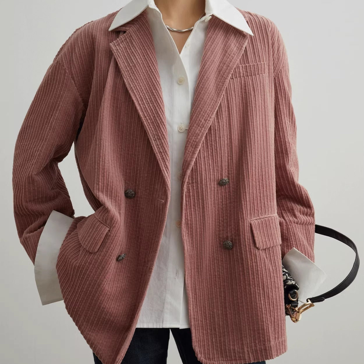 Corduroy Double Breasted Suit Jacket Loose Korean Style