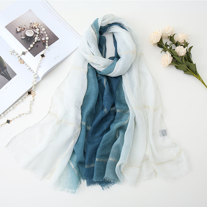 Pastoral Style Scarf Stitching Two-color Gold Thread