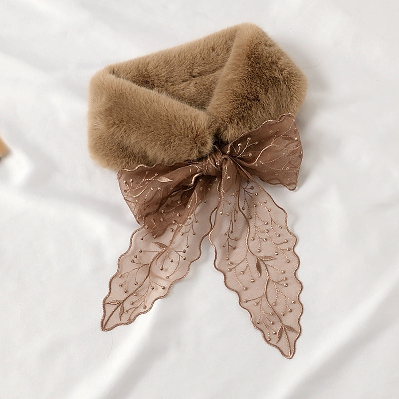 Lace Streamer Furry Cute Rabbit Fur Collar Scarf Thickened And Warm