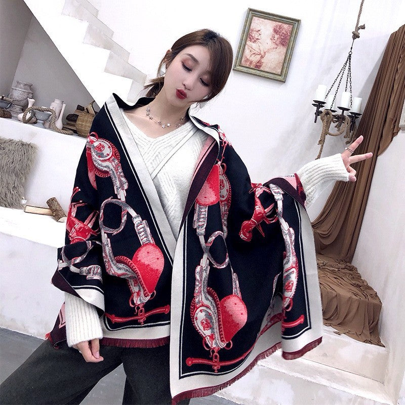 European And American Cashmere Warm Carriage Scarf Girl