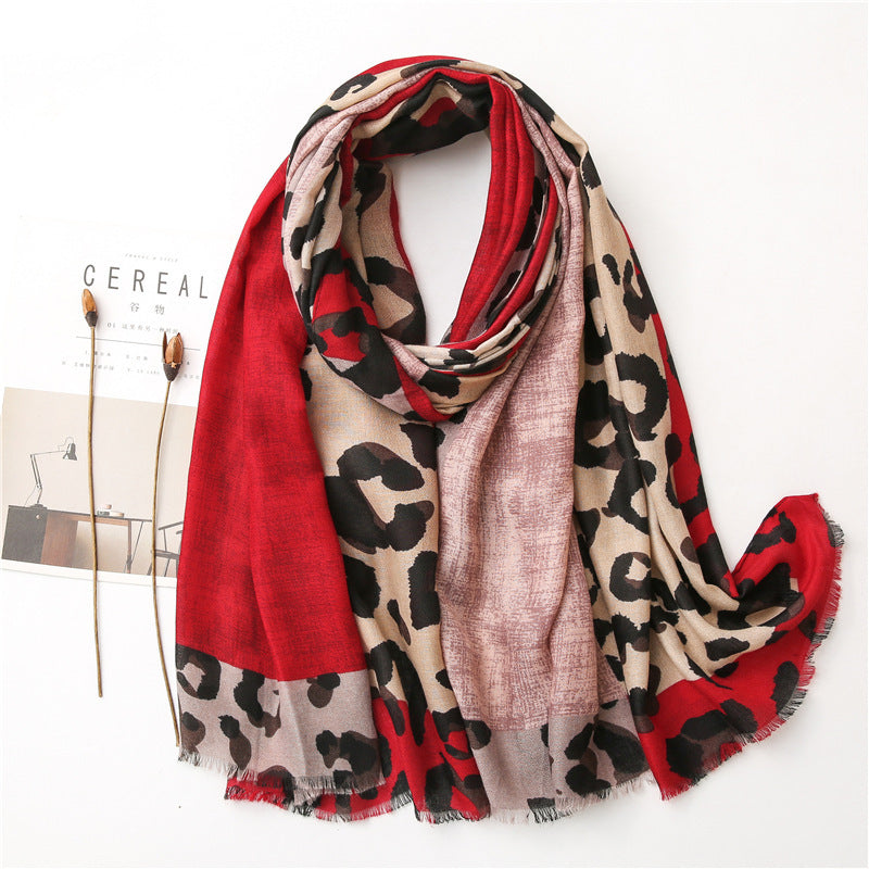 Versatile Leopard Women's Tassel Warm Sunscreen Scarf