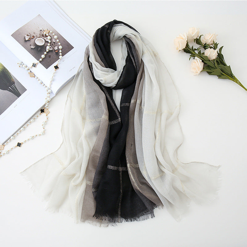 Pastoral Style Scarf Stitching Two-color Gold Thread