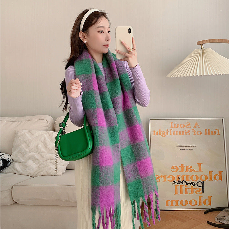 Green Cashmere Like Plaid Soft Waxy Scarf
