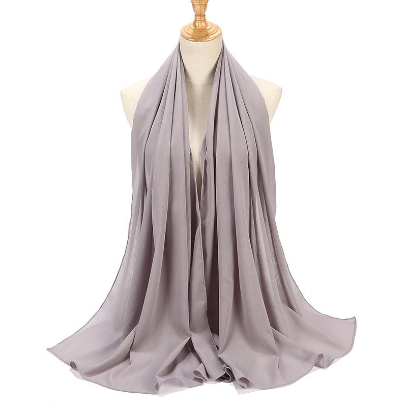 Natural Wrinkle Monochrome Chiffon Scarf Breathable Pleated Women's Toe Cap Scarf