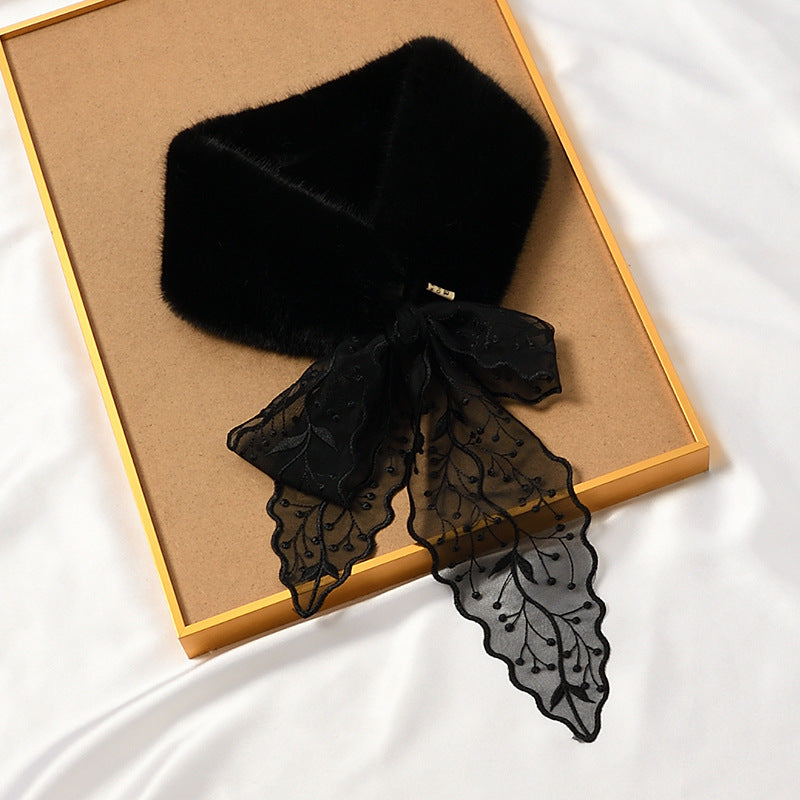 Lace Streamer Furry Cute Rabbit Fur Collar Scarf Thickened And Warm