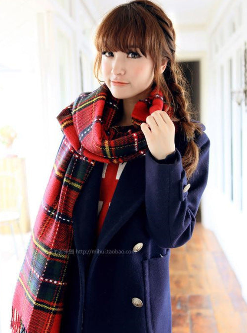 Autumn And Winter Warm British Plaid Tassel Air Conditioning Large Shawl