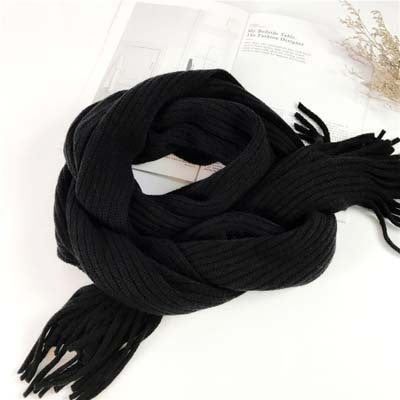 Thickened Warm Long Solid Color Tassel Knitted Wool Scarf