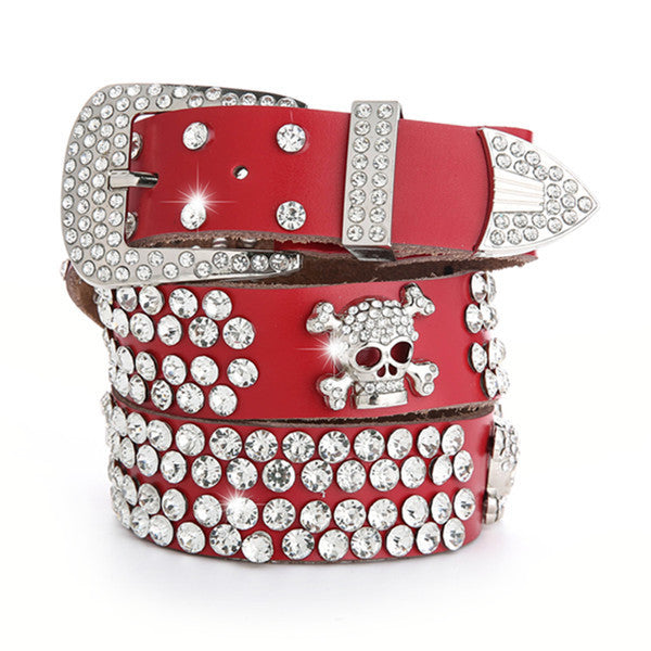 Women's Fashion Simple Rhinestone Genuine Leather Belt