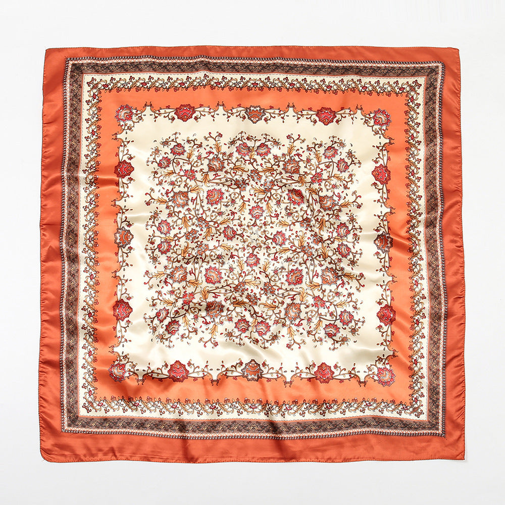 Printed Artificial Silk Square Scarf 90cm Versatile Fashion Headscarf