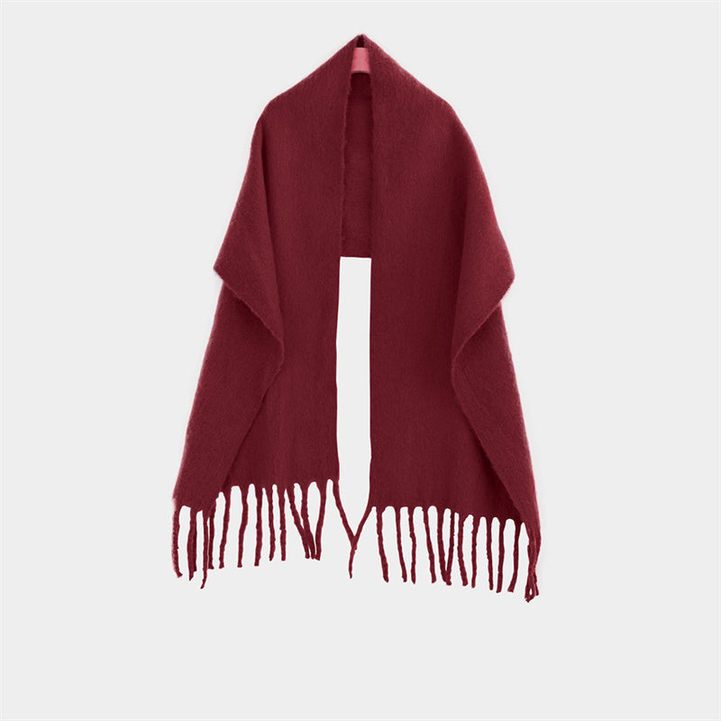 Shawl To Keep Warm All Wear White Bright Red Solid Color Neck