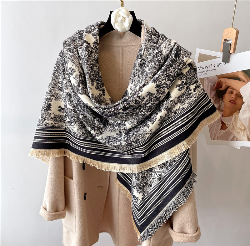 Beard Two-color Colorblock Shawl Thickened And Warm