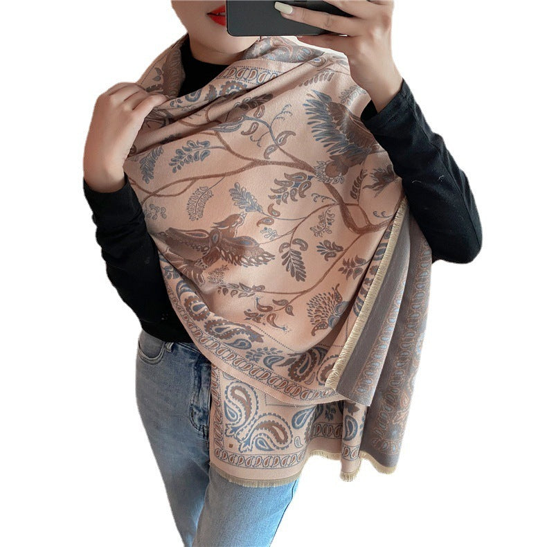 Retro Ethnic Style Blue Bird Scarf For Women