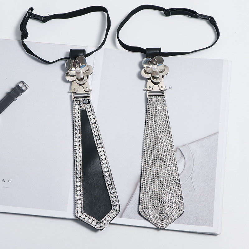 Women's Preppy Style All-match Professional Casual Decoration Tie Black Leather