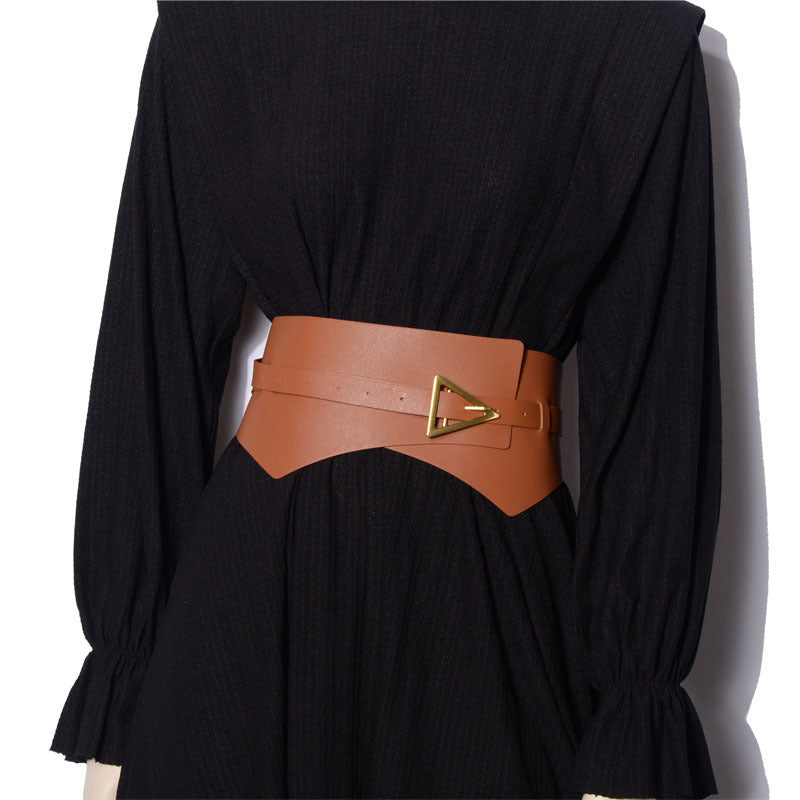 Faux Leather PU Women's Waist Belt Faux Leather Triangle Buckle Wide Girdle
