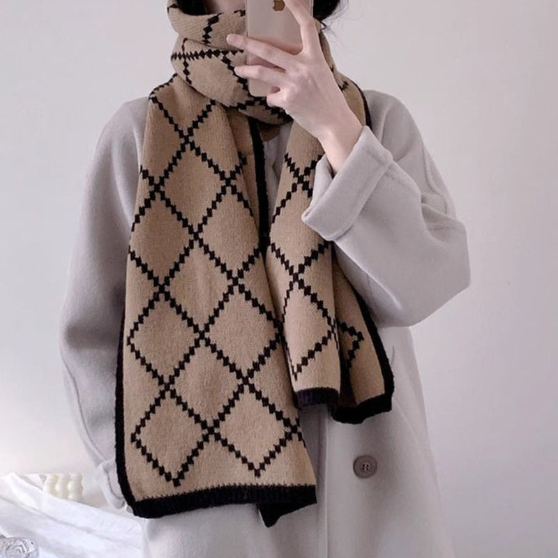 Diamond Plaid Scarf Winter Student Couple Thickened Warm Wool Scarf