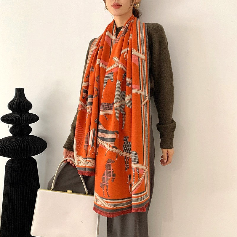 European And American Cashmere Warm Carriage Scarf Girl