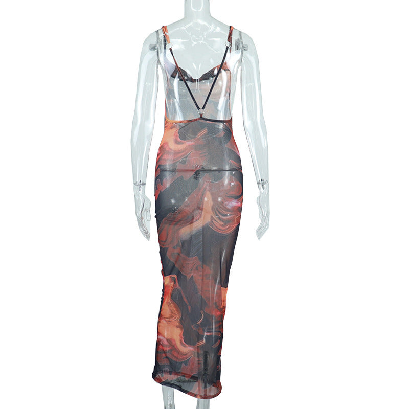 Women's Fashionable High Waist Mesh Camisole Hip Skirt
