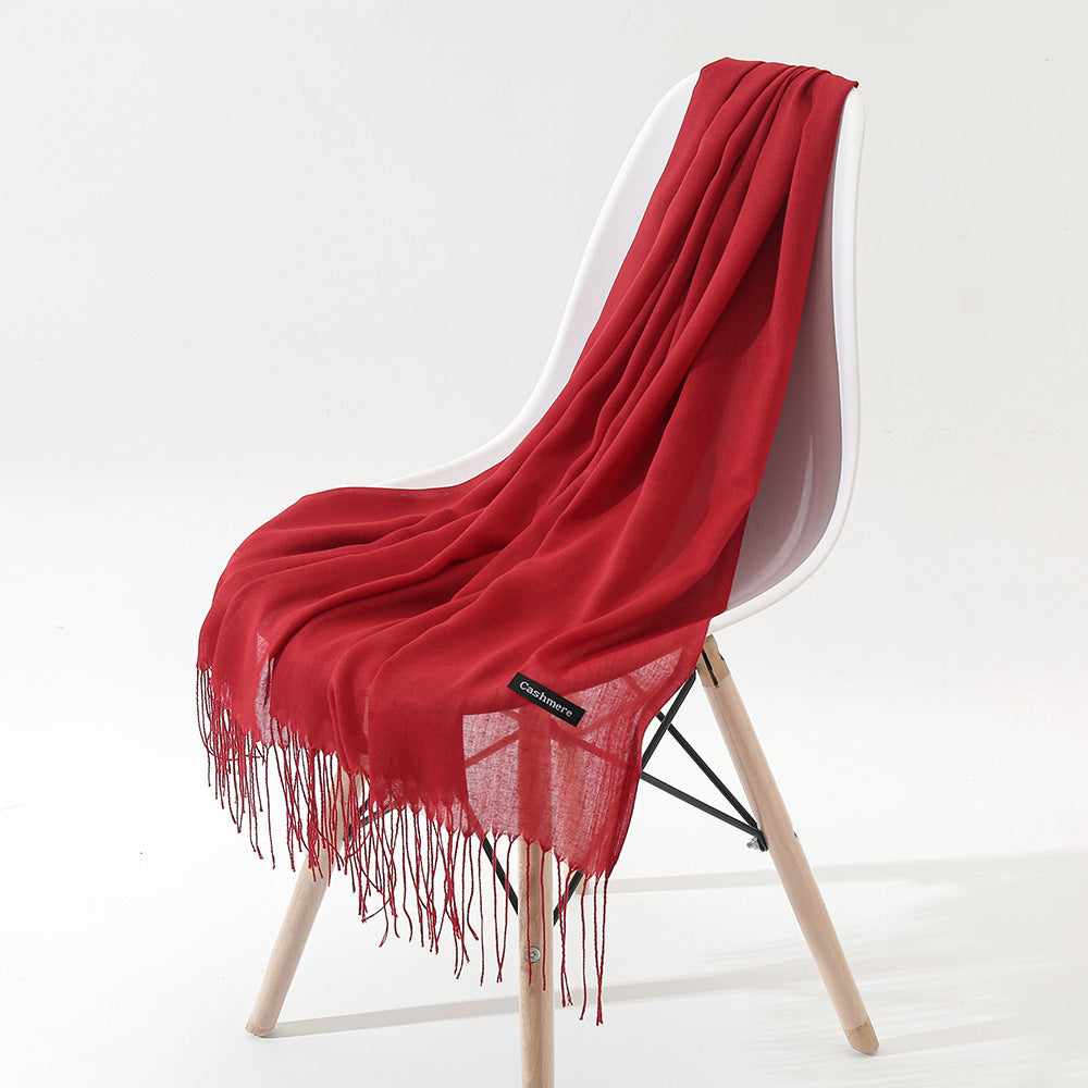 New Japanese And Korean Women's Long Autumn And Winter Cashmere-like Simple And Comfortable Versatile Fashion Solid Color Tassel Scarf Shawl