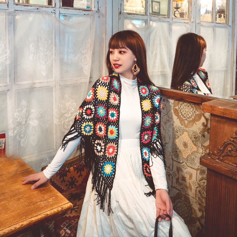 Bohemian Hand-crocheted Fringed Shawl Ethnic Style