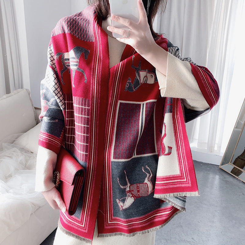 European And American Cashmere Warm Carriage Scarf Girl