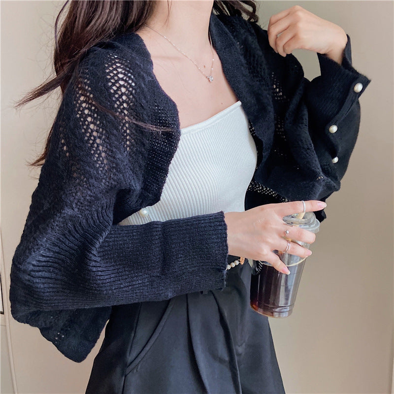 Women's Solid Color Cardigan Warm Knitted Shoulder