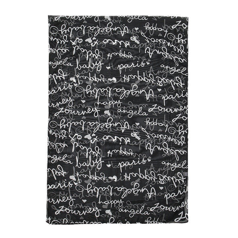 Letter Printing Small Silk Scarf Women's Chiffon