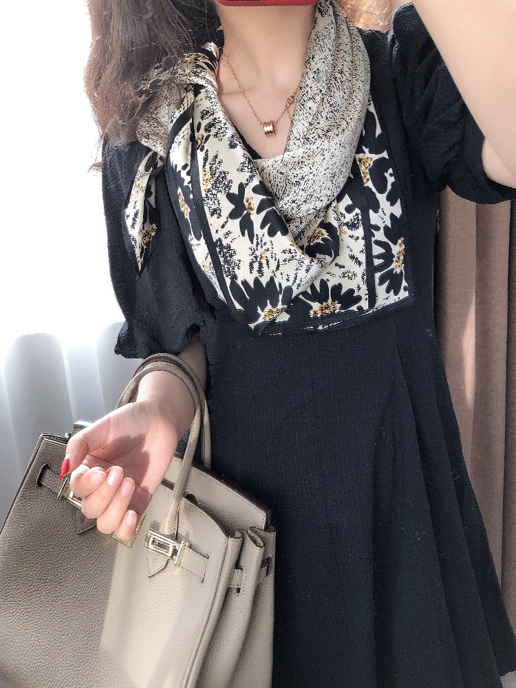 Black And White Temperament Satin Scarf Shawl Dual-use