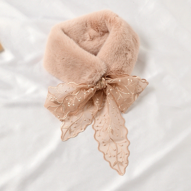 Lace Streamer Furry Cute Rabbit Fur Collar Scarf Thickened And Warm
