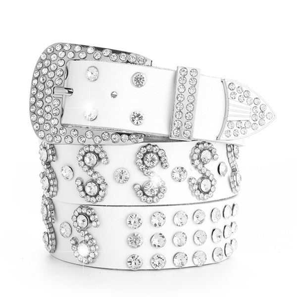 Women's Fashion Simple Rhinestone Genuine Leather Belt