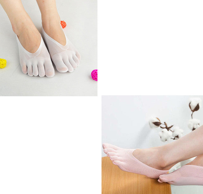 Four Seasons Ultra-Short And Thin Glue Split-Toe Five-Finger Socks Women'S Shallow Mouth