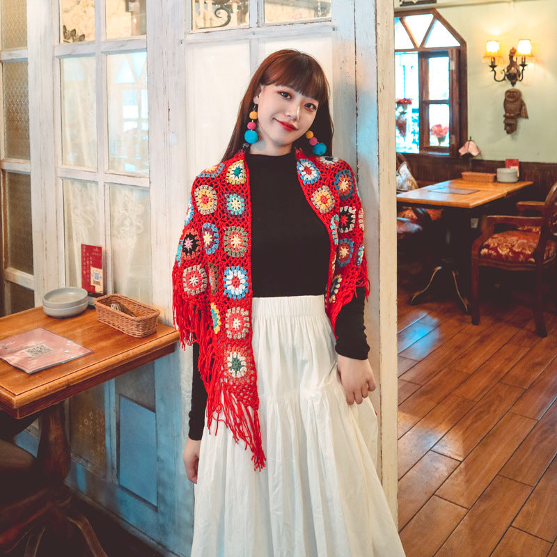 Bohemian Hand-crocheted Fringed Shawl Ethnic Style