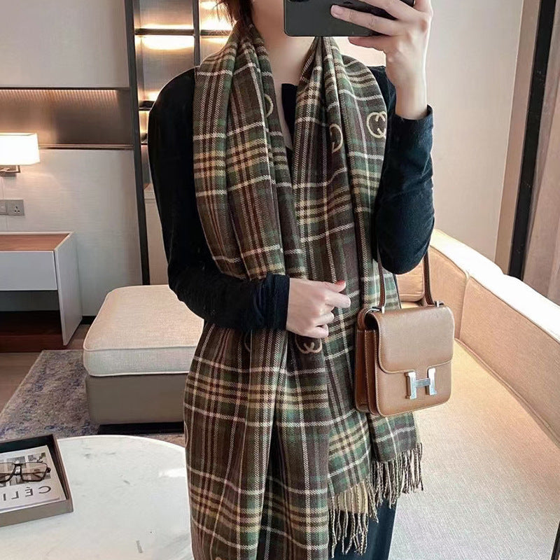 Double Sided Plaid Scarf Women's Christmas Cashmere