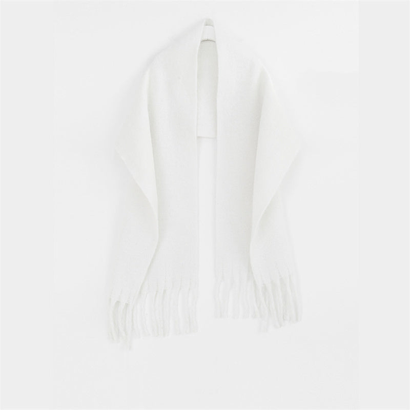 Shawl To Keep Warm All Wear White Bright Red Solid Color Neck