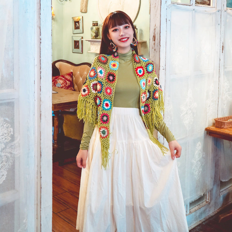 Bohemian Hand-crocheted Fringed Shawl Ethnic Style