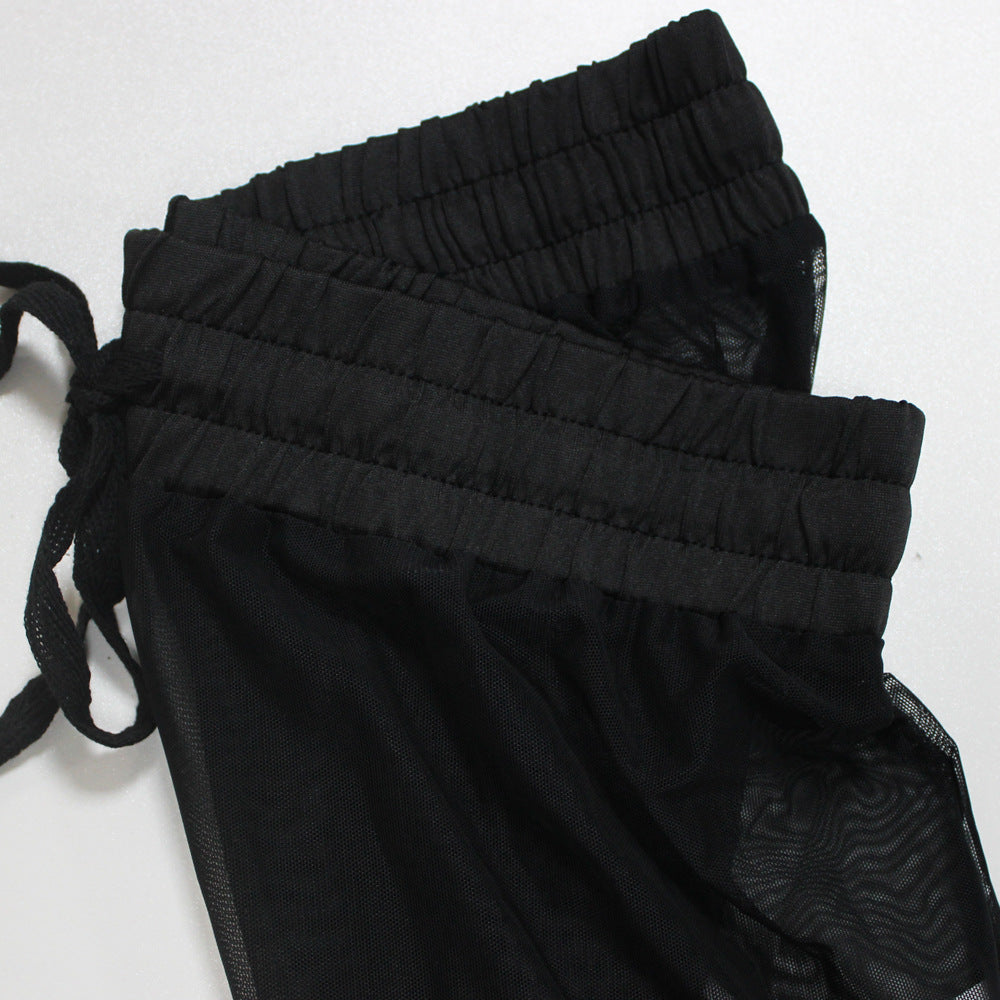 European And American Style Lace-up See-through Trousers Mesh Trousers