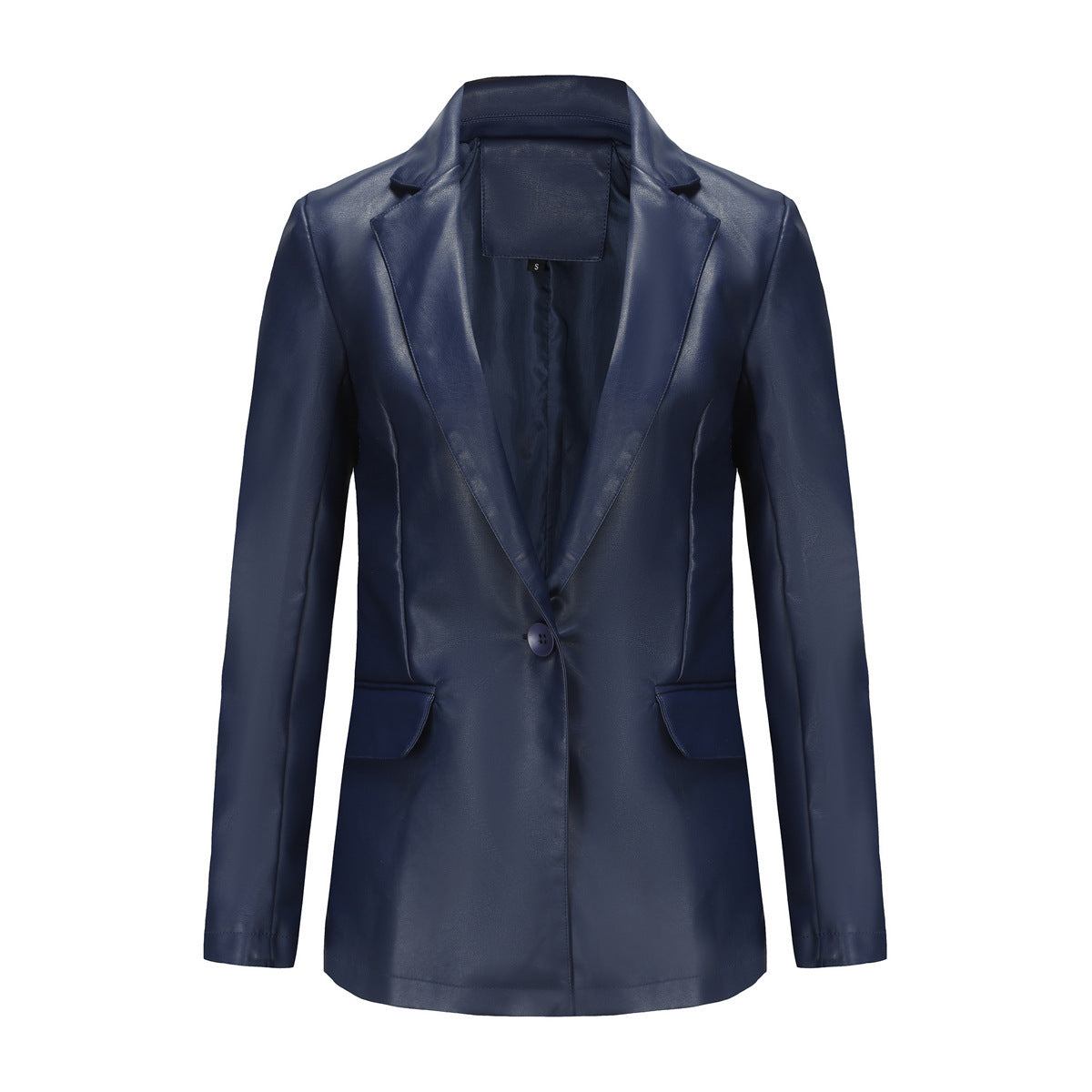 Single Button Commute Leisure Solid Color Leather Coat