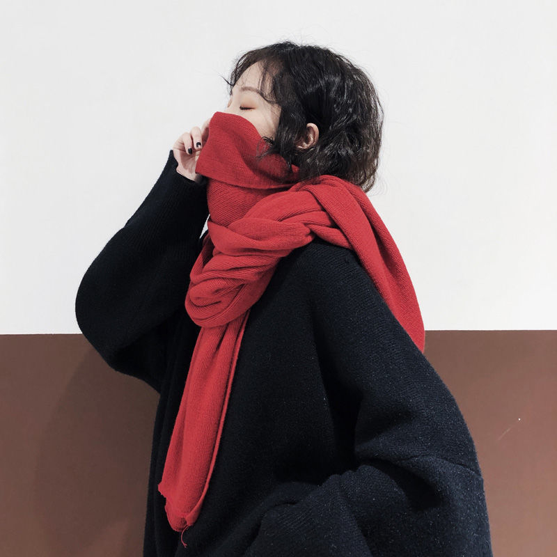 Women's Versatile Fashion Solid Color Knitted Woolen Scarf
