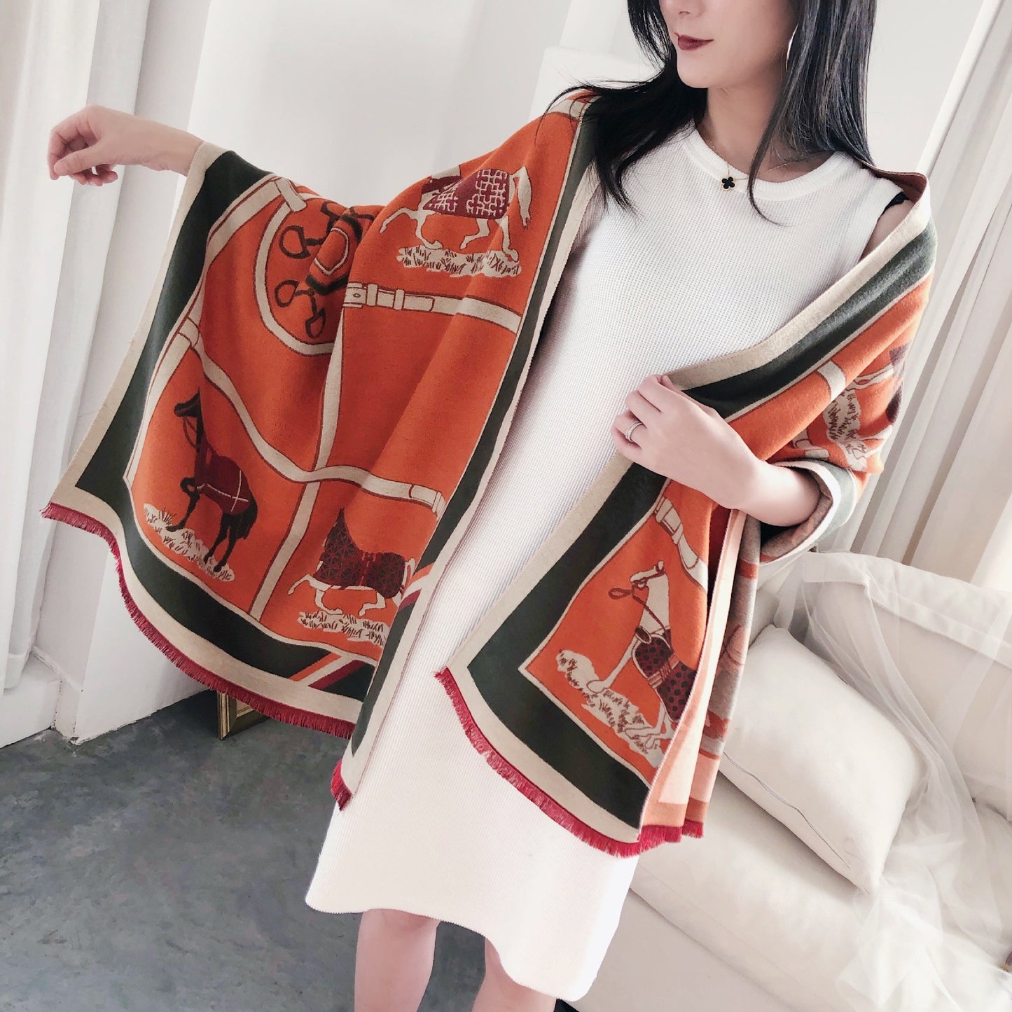 European And American Cashmere Warm Carriage Scarf Girl