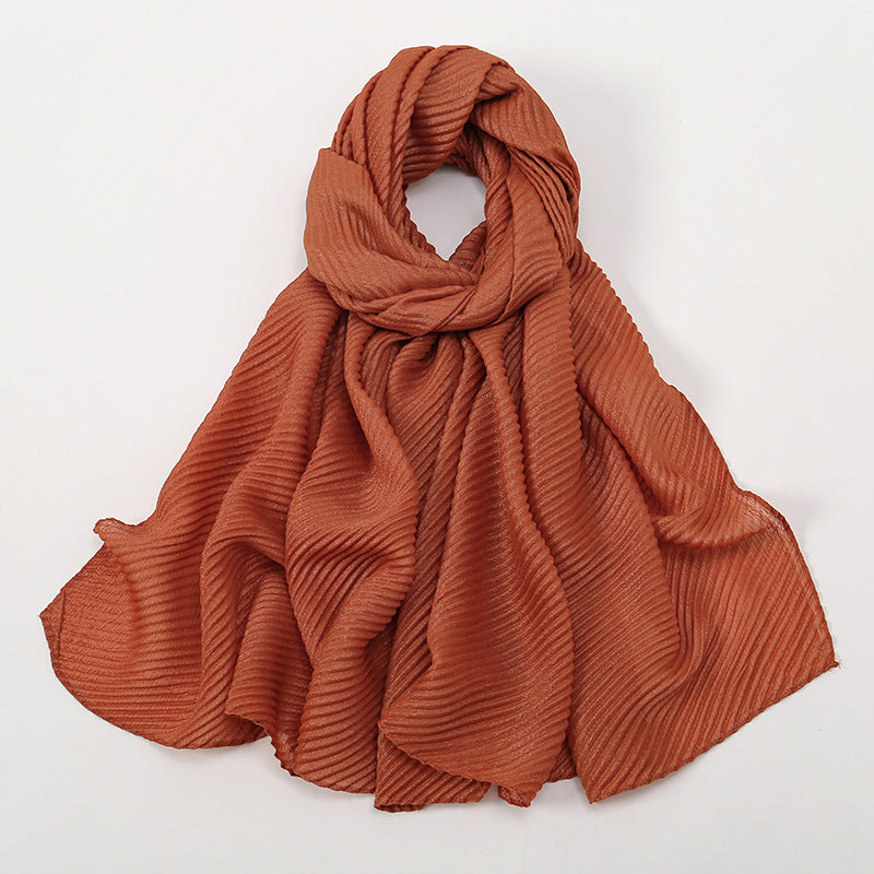 Pure Color Crumpled Polyester Soft Women's Casual Scarf