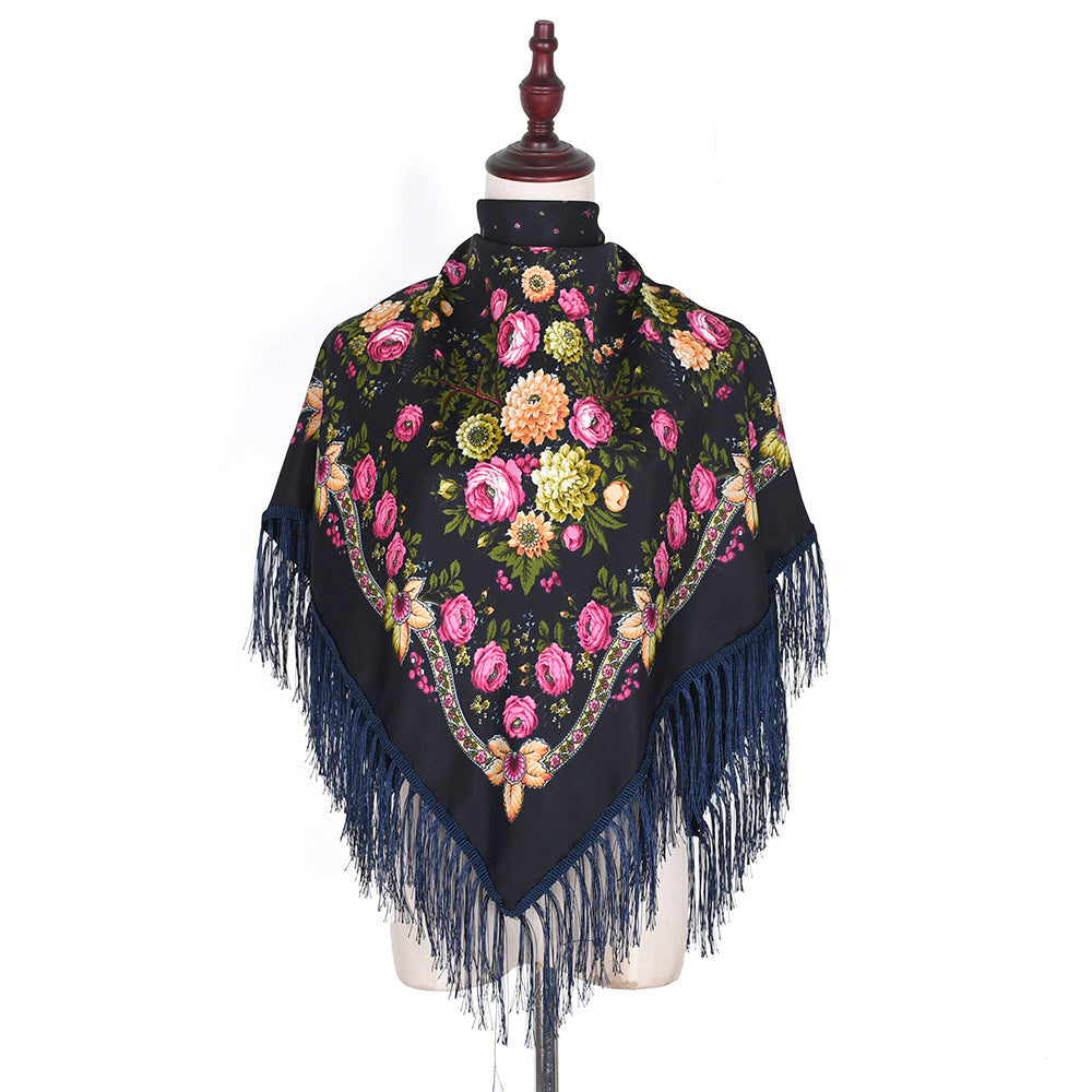 Ethnic Style Tassel Flowers Printed Scarf Embroidered Shawl