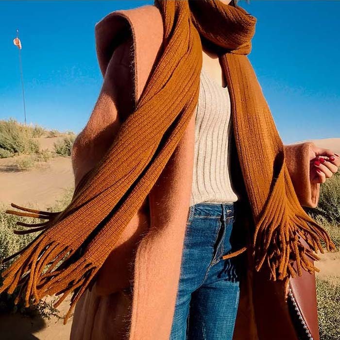 Thickened Warm Long Solid Color Tassel Knitted Wool Scarf