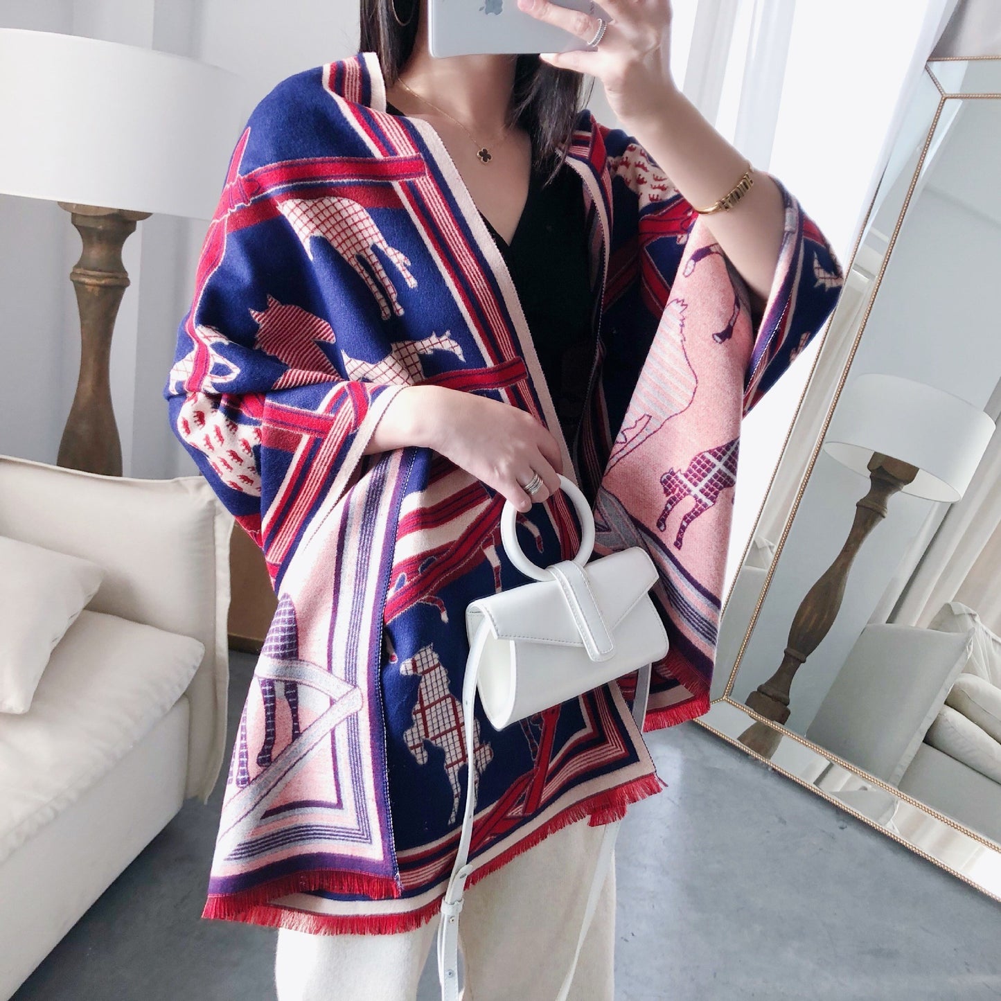 European And American Cashmere Warm Carriage Scarf Girl
