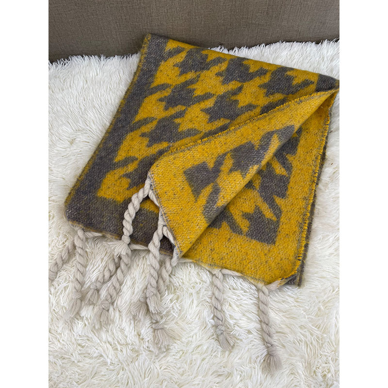 Women's Thick Fringed Houndstooth All-match Shawl Scarf